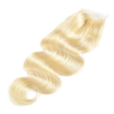 Brazilian 4x4 613 Blonde transparent Body Wave Frontal Middle Part Lace Closure Virgin Human Hair