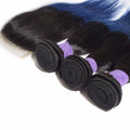 Mybhair Black Blue Ombre Straight Free Part Lace Closure With 3 Bundles