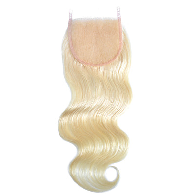 MYB Brazilian 4x4 613 Blonde transparent Body Wave Frontal Free Part Lace Closure Virgin Human Hair