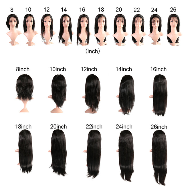Mybhair Remy 100% Human Hair Straight 360 Lace Frontal Closure Wigs 180 Density Length