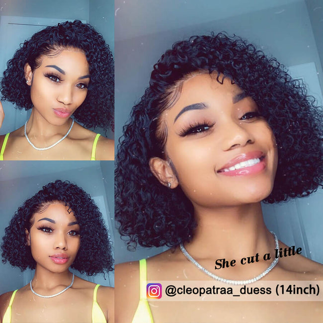 13x4 Curly Bob Lace Frontal Wig 180% Thick-full Pre-plucked Lace Human Hair Wig costomer review
