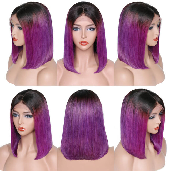Purple MYB Ombre 13x6 Bob Lace Frontal Wig Straight Human Virgin Short Hair