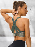 High Impact Sparkly Padded Racerback Bras Moss Green