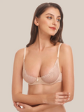 Unlined See Through 1/2 Cup Mesh Demi Shelf Underwired Bra Nude