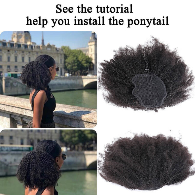 Mybhair Afro Kinky Curly Clip In Human Hair Drawstring Ponytails