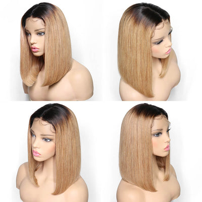 Ombre 13x6 Bob Lace Frontal Wig Straight Human Virgin Short Hair