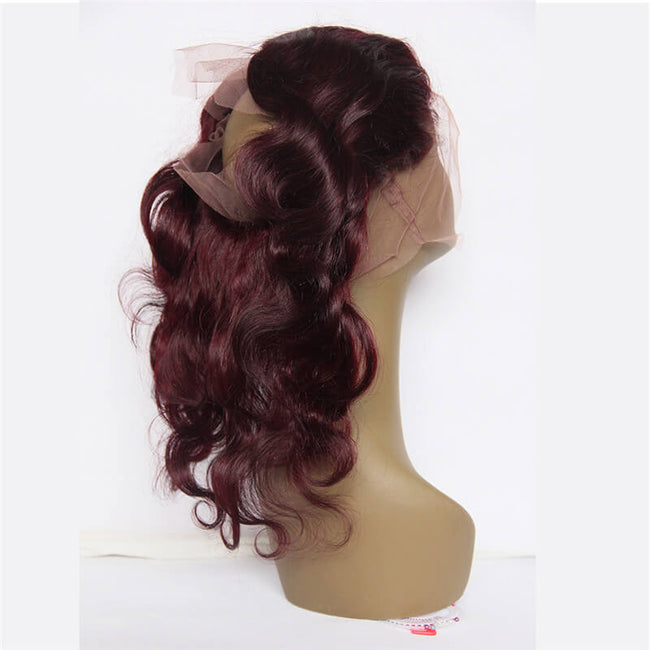 Brazilian Remy Hair Natural Loose 360 Lace Band Frontal Closure With Baby Hair Natural Hairline For Black Women-Plum Red #99J back