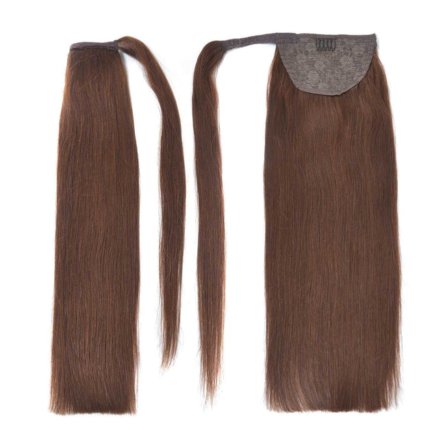 MYBhair Chocolate Brown 100% Human Hair Ponytail Hair Extensions One Piece Wrap For Beautiful Women 3