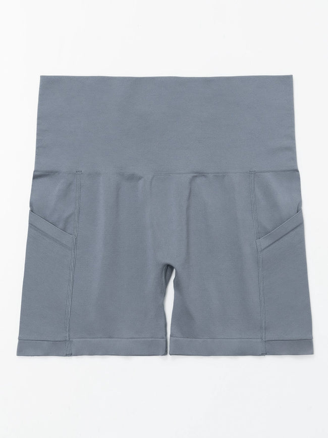 High Waist Biker Shorts with Pockets Tummy Control Grey