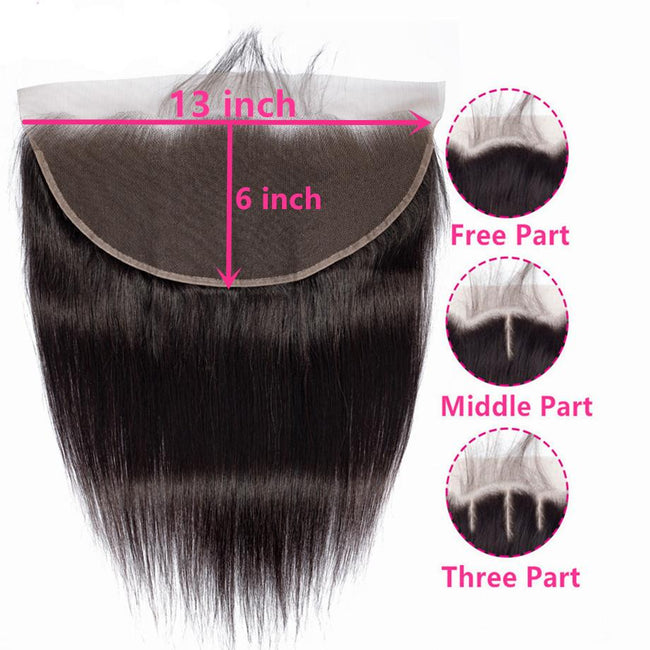 MYBhair Brazilian Straight 13x6 Ear to Ear Lace Frontal Closure Human Hair Free Part Middle Part Three Part