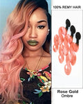 Mybhair 3 Bundles Black Rose Gold Ombre Body Wave Weft Remy Human Hair Extensions
