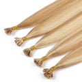 Mybhair Ash Blonde Highlights Straight Flat Tip Pre Bonded Human Hair Extensions 5 stands
