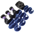 Mybhair Black Blue Ombre Virgin Hair 3 Bundles With Free Part Lace Closure 1 