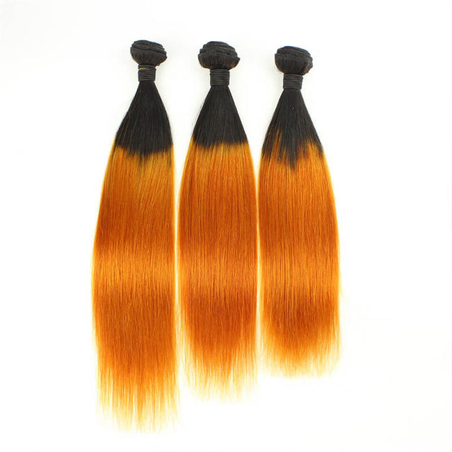 Mybhair Black Orange Two Tones Remy Human Hair Extensions