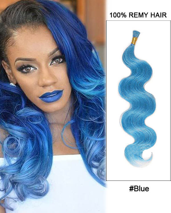Mybhair Blue Body Wave Stick Tip I Tip Keratin Human Hair Extensions
