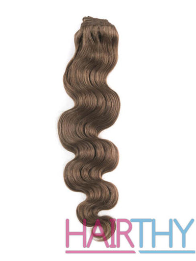 Mybhair Body Wave Clip in Remy Human Hair Extensions For Thin Hair - 9pcs #8 Light Chestnut show