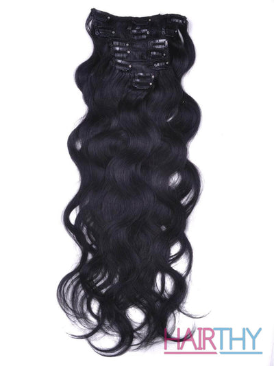 Mybhair Body Wave Remy Real Hair Clip In Hair Extensions For Natural Hair - 7pcs  #1 Jet Black Show