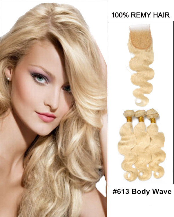 Mybhair Body Wave Virgin Hair 3 Bundles With Free Part Lace Closure