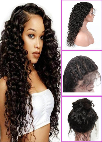 Mybhair Brazilian Deep Wave Unprocessed Virgin Human Hair Natural Lace Front Wigs with Baby Hair