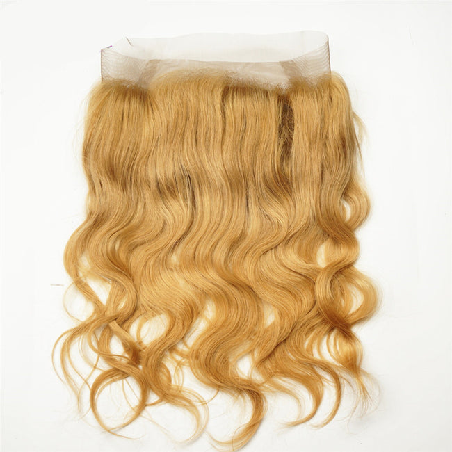 Hairthy Brazilian Remy Hair Body Wave 360 Lace Band Frontal Closure For Women -Golden Blonde Wigs