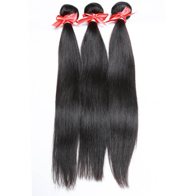 Mybhair Brazilian Virgin Hair 1B Black Straight Weave  Human Hair Extensions 3 Bundles