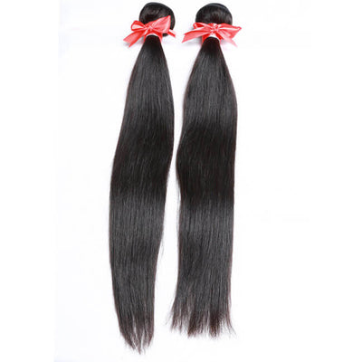 Mybhair Brazilian Virgin Hair 1B Black Straight Weave  Human Hair Extensions 2 Bundles
