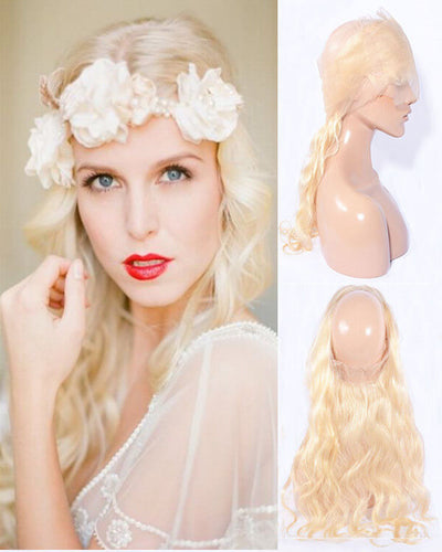 Mybhair Light Blonde Brazilian Remy Hair Body Wave 360 Lace Band Frontal Closure For Black Women
