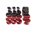 Mybhair Ombre Body Wave 3 Bundles With Free Part Lace Closure Virgin Hair set