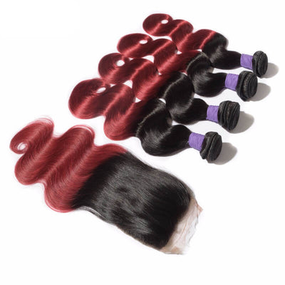 Mybhair Ombre Body Wave 3 Bundles With Free Part Lace Closure