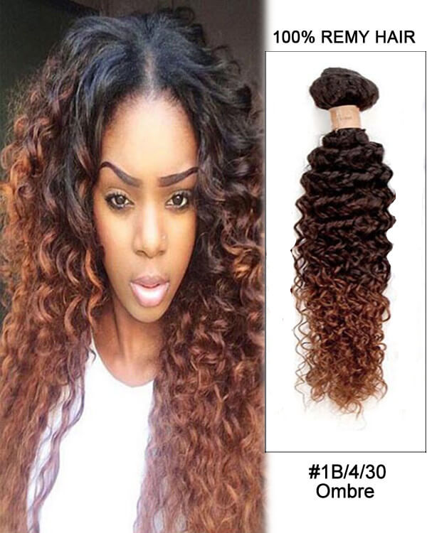 Mybhair Ombre Kinky Curly Brazilian Remy Hair Weave Weft Human Hair Extensions