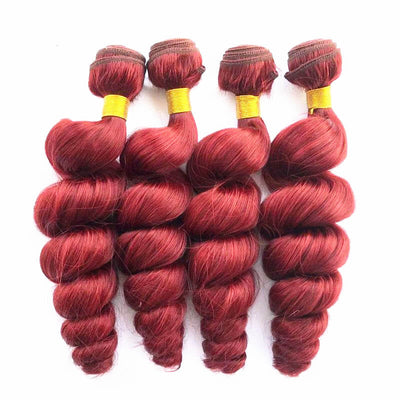 Hairthy Red Loose Wave Hair Weft Weave Remy Human Hair Extensions 4 Bundles