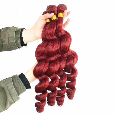 Hairthy Red Loose Wave Hair Weft Weave Remy Human Hair Extensions 3 Bundles