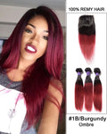 Mybhair Straight Ombre Free Part Lace 3 Bundles With Closure Virgin Hair