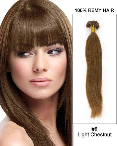 Mybhair Light Chestnut Brown Straight U Tip Keratin Fusion 100% Brazilian Remy Human Hair Extensions