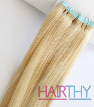 Mybhair Tape in Blonde Straight Remy Hair Human Hair Extensions-40 Pieces #613 Bleach Blonde 2