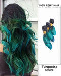 Mybhair Turquoise Black Green Blue Ombre Hair Weave Spring Curly Hair Weft Remy Human Hair Extensions