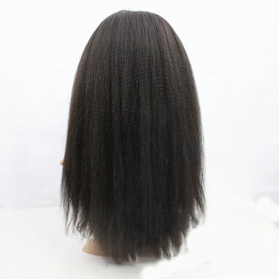 Mybhair Yaki Straight 100% Remy Hair Full Lace Human Hair Wig-#1B Natural Black
