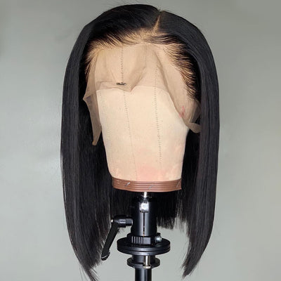 MYB 13x4 Short Bob Wig Lace Frontal Straight Human Virgin Hair Model View