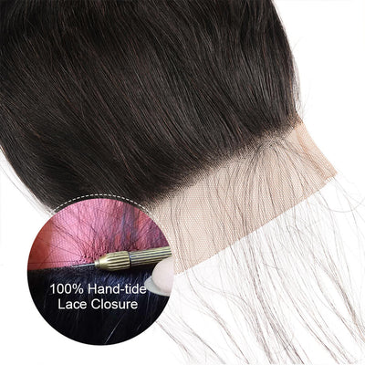 MYB Black HD Invisible Transparent Thin Lace Closure Straight Closure Human Hair hand tied