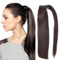 MYB Dark Brown Silky Straight Remy Human Hair Wrap Clip-in Ponytail Hairpieces left