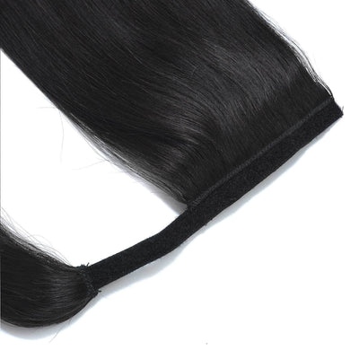 MYB Jet Black 100% Human Hair Straight Clip In Wrap Around Ponytail Hair Extensions 4