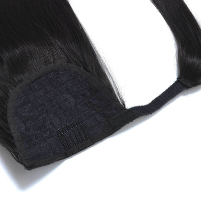 MYB Jet Black 100% Human Hair Straight Clip In Wrap Around Ponytail Hair Extensions Clips