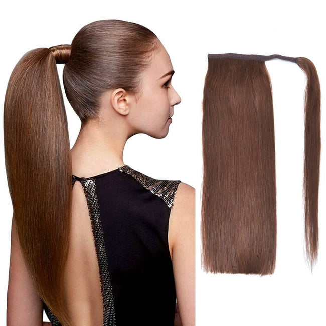 MYBhair #4 120g Brown Human Hair Ponytail Wrap Around Clip In Ponytail Hair Extensions