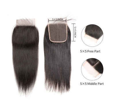 MYBhair HD Transparent Invisible Thin Lace 5x5 Lace Closure Brazilian Virgin Hair Details