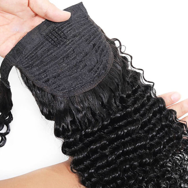 MYBhair Kinky Curly Velcro Strap Wrap Around Ponytail Brazilian Human Hair Extensions 5