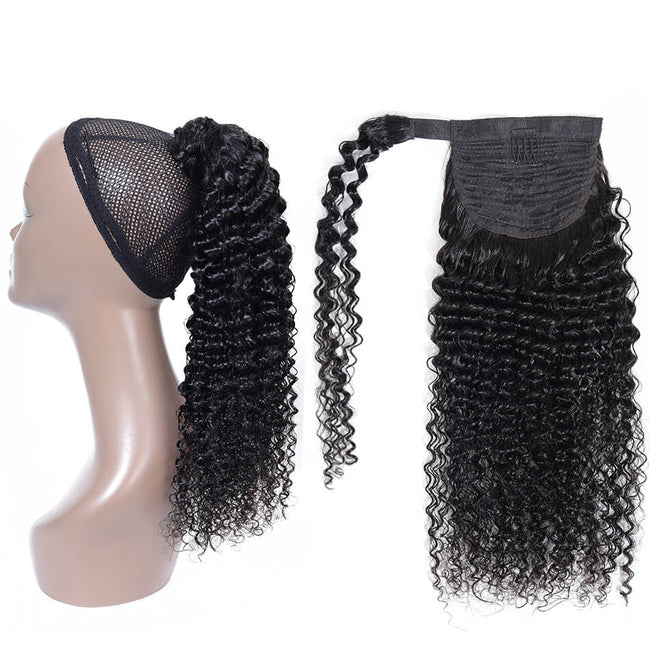 MYBhair Kinky Curly Velcro Strap Wrap Around Ponytail Brazilian Human Hair Extensions