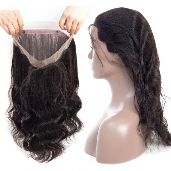 MYBhair Malaysian Body Wave Pre Plucked 360 Lace Frontal Remy Human Hair Closure