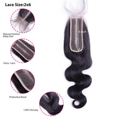 MYBhair Natural Black 2x6 Lace Closure Brazilian Virgin Body Wave Hair details