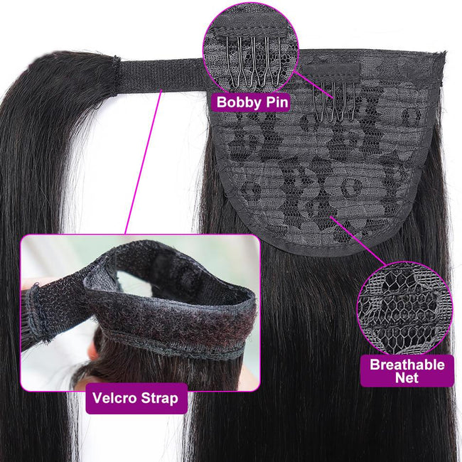 MYBhair Straight Brazilian Hair Wrap Around Ponytail Remy Human Hair For Black Women details