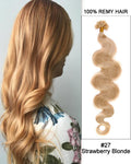 Mybhair Strawberry Blonde Body Wave Nail Tip U Tip Remy Human Hair Keratin fusion Hair Extensions